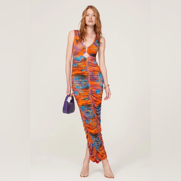 Ronny Kobo Alexander Bodycon Ruched Colorful Maxi Dress - Picture 1 of 10
